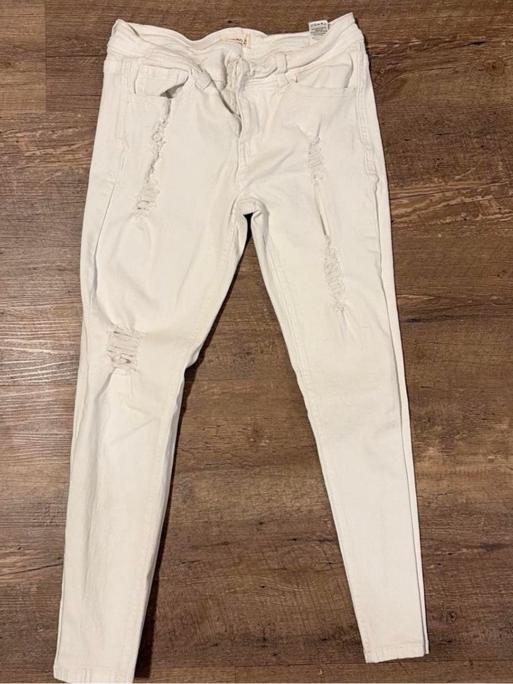 Mono B Cream Distressed Skinny Jeans